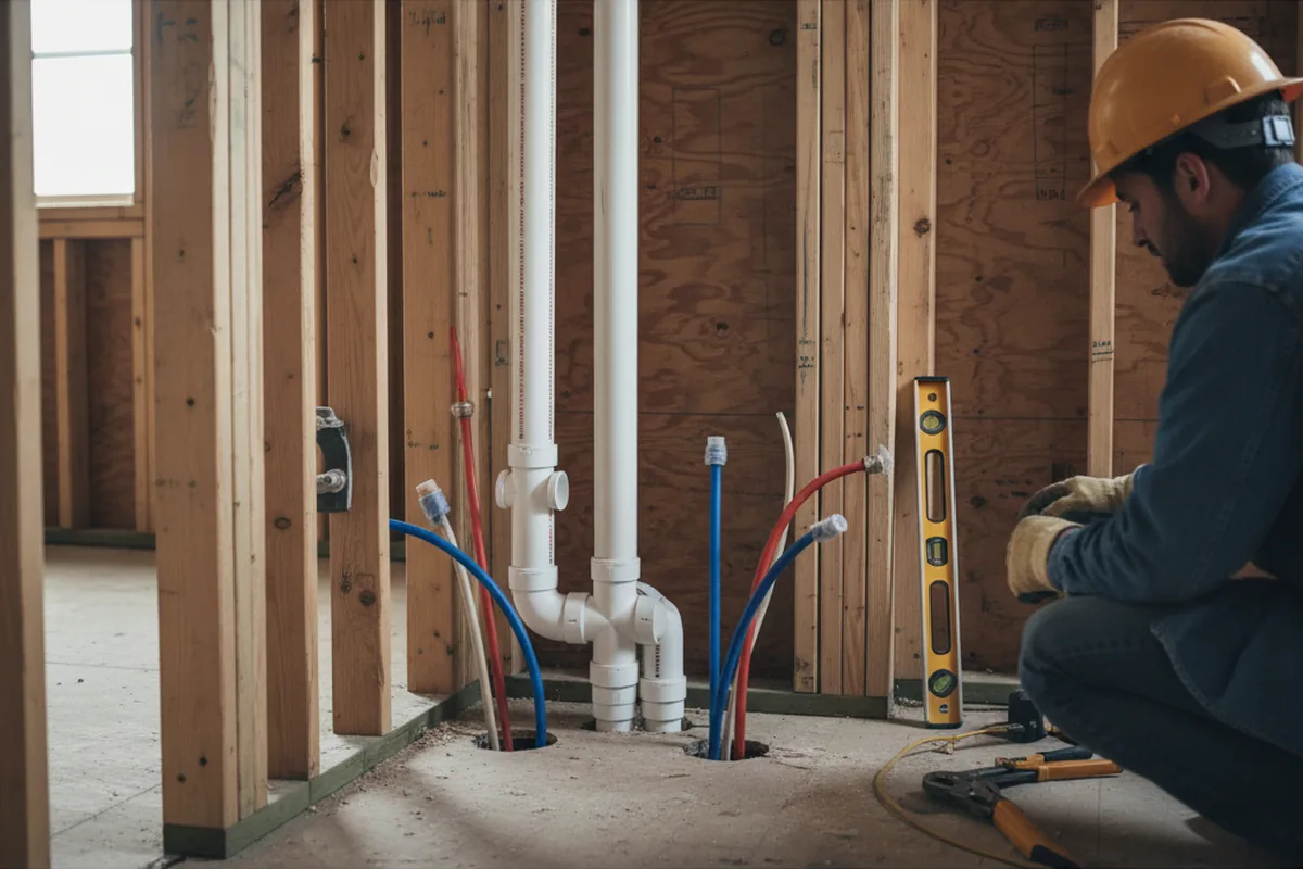 Drain and supply rough-in during Drain Cleaning in Saunderstown