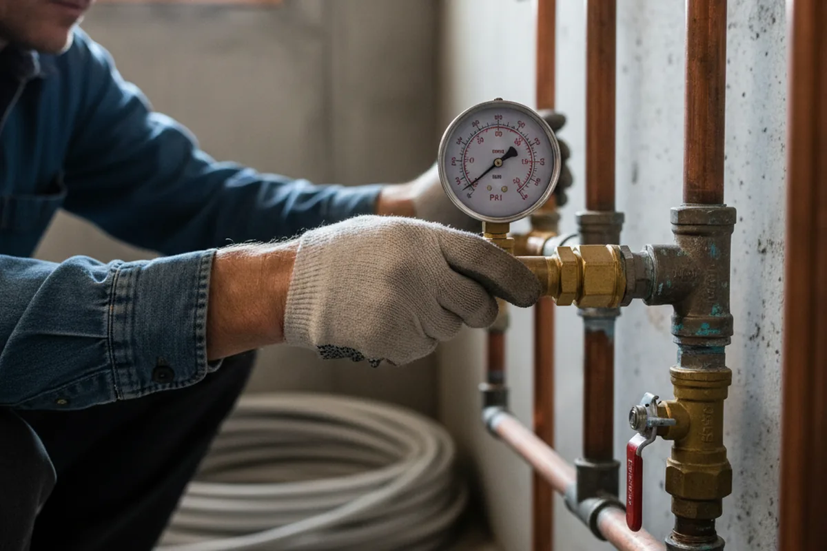 Pressure testing a repaired line during Water Line Repair in Saunderstown